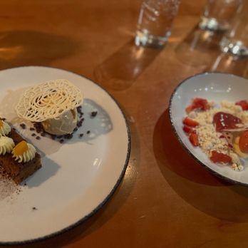 Soby's - Carrot cake on left and strawberry dessert on right - New American Near Me - Greenville, South Carolina