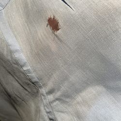 Elite Press Dry Cleaners - Blue linen shirt.