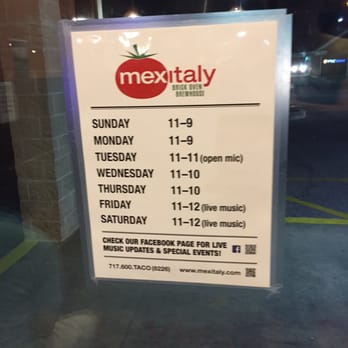 Mexitaly - Their weekly schedule with live music/open mic listings. - Mexican Near Me - York, Pennsylvania Mexitaly - Their weekly schedule with live music/open mic listings. - Mexican Near Me - York, Pennsylvania