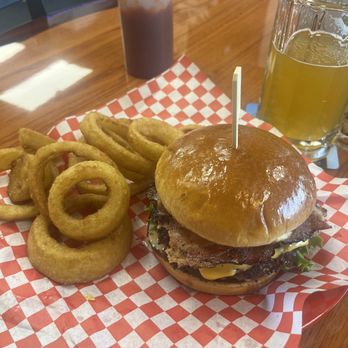 Red Wagon Burger - Bacon cheese burger with onion rings only $13 and amazing!! - Burgers Near Me - Burien, Washington Red Wagon Burger - Bacon cheese burger with onion rings only $13 and amazing!! - Burgers Near Me - Burien, Washington