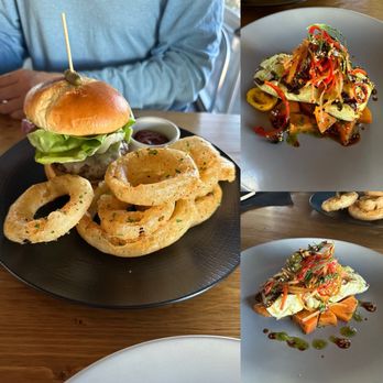 3128 Social House - House burger, featured catch (halibut) - Gastropubs Near Me - Albuquerque, New Mexico