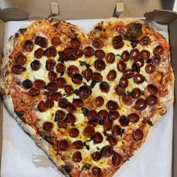 Large Dee's Hot Honey Heart Shaped for Valentine's Day-  Pizza Amore Red Sauce, Ricotta, Basil, Pepperoni with a drizzle of Hot Honey