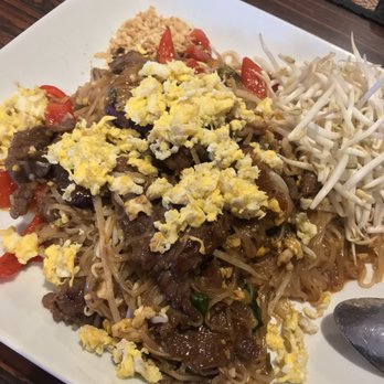 Thai Bistro - Beef pad Thai with eggplant and bell pepper - Thai Near Me - Lawton, Oklahoma Thai Bistro - Beef pad Thai with eggplant and bell pepper - Thai Near Me - Lawton, Oklahoma
