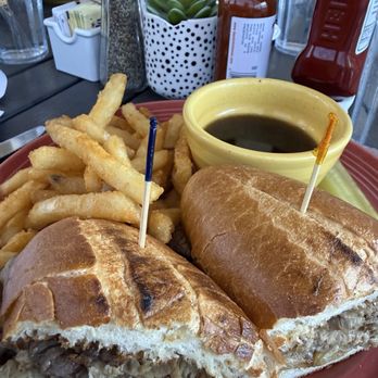 Four Sisters Cafe - roast beef dip sandwich and fries - Breakfast & Brunch Near Me - Roseville, California Four Sisters Cafe - roast beef dip sandwich and fries - Breakfast & Brunch Near Me - Roseville, California