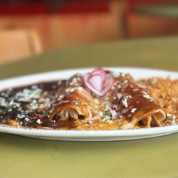 Fred's Mexican Cafe - Shredded chicken enchiladas Approx: $18.50