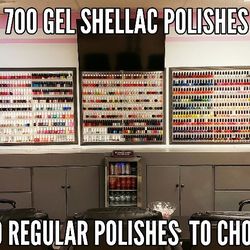 Pink & White Nails and Spa - Over 700 Gel Shellac polishes and Over 1000 regular polishes. 
Color galore!!!