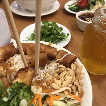 Pho Saigon Express - Eggroll vermicelli with cilantro and beef pho. - Vietnamese Near Me - Escondido, California