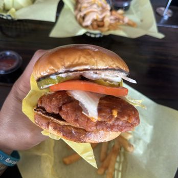 Party Burger by Booze Brothers Brewing - Another one of my favorites: Spicy Crispy Chicken Sammie - Burgers Near Me - Fallbrook, California Party Burger by Booze Brothers Brewing - Another one of my favorites: Spicy Crispy Chicken Sammie - Burgers Near Me - Fallbrook, California