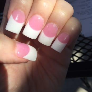 Nails Chateau - Pink and white acrylics (glitter white and medium pink powder) done by Miley - Nail Salons Near Me - Elk Grove, California Nails Chateau - Pink and white acrylics (glitter white and medium pink powder) done by Miley - Nail Salons Near Me - Elk Grove, California