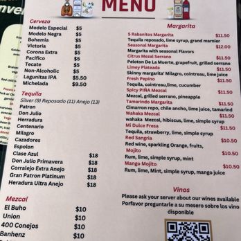 5 Rabanitos - drink menu - Mexican Near Me - Chicago, Illinois