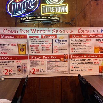 Holly's Como Inn - the menu and prices - Burgers Near Me - Lake Geneva, Wisconsin