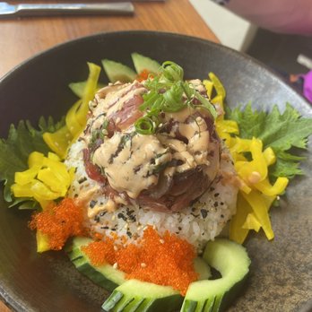La Hiki - AHI POKE (GF) Sushi Rice, Furikake, Pickled Daikon, Tobiko, Green Onion, Cucumber, Spicy Aioli - Breakfast & Brunch Near Me - Kapolei, Hawaii