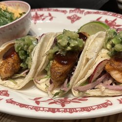 El Bebe - Honey chipotle salmon tacos (opted out of smoky black beans)