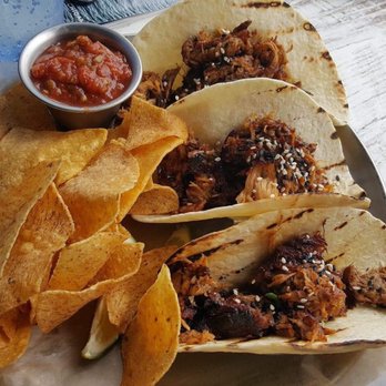 The BARge - Korean Tacos with chips and salsa - not a true representation since it usually comes with slaw, but not for our meatitarian daughter. - Bars Near Me - Saugatuck, Michigan The BARge - Korean Tacos with chips and salsa - not a true representation since it usually comes with slaw, but not for our meatitarian daughter. - Bars Near Me - Saugatuck, Michigan