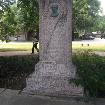 Castroville Cafe - Henri Castro monument, erected in 1931, just outside the restaurant across a narrow street - Cafes Near Me - Castroville, Texas