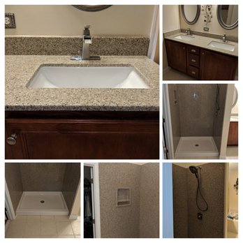 Carolina Installation Services - Fayetteville - Solid Surface shower replacement with matching vanity - General Contractors Near Me Carolina Installation Services - Fayetteville - Solid Surface shower replacement with matching vanity - General Contractors Near Me
