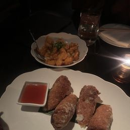 Lobster egg rolls and rock shrimp