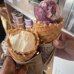 Vanilla Bean and Bramblenberry with Waffle Cone