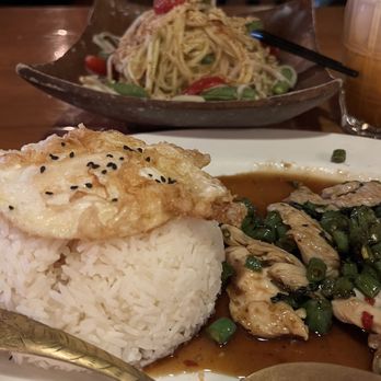 May Kitchen & Bar - Chicken Basil with rice and fried egg - Thai Near Me - Vashon, Washington May Kitchen & Bar - Chicken Basil with rice and fried egg - Thai Near Me - Vashon, Washington