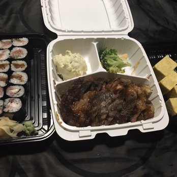 Imanas Tei - teriyaki rib eye w/potato salad and broccoli, dashimaki tamago (japanese eggroll), negitoro roll, kanpyo roll, ume yamaimo roll - Sushi Bars Near Me - Honolulu, Hawaii Imanas Tei - teriyaki rib eye w/potato salad and broccoli, dashimaki tamago (japanese eggroll), negitoro roll, kanpyo roll, ume yamaimo roll - Sushi Bars Near Me - Honolulu, Hawaii