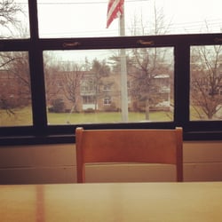 Peninsula Public Library - The view from the second floor tables on a rainy afternoon.