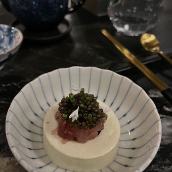 Ram & Rooster - Tuna Tartare with the Kaluga Caviar - yellow chive panna cotta, white soy - New American Near Me - Metuchen, New Jersey