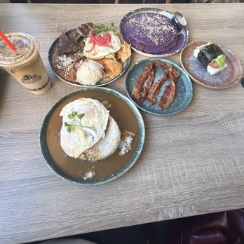 Aloha Stacks - Hawaiian latte, Island Chilaquiles, Ube Coconut Pancakes, Loco Moco, side of Bacon, and Spam Musubi - Breakfast & Brunch Near Me - Whittier, California Aloha Stacks - Hawaiian latte, Island Chilaquiles, Ube Coconut Pancakes, Loco Moco, side of Bacon, and Spam Musubi - Breakfast & Brunch Near Me - Whittier, California
