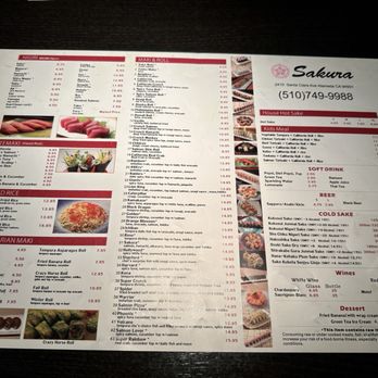 Sakura Restaurant - Menu (1/2) - Japanese Near Me - Alameda, California