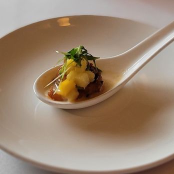 John Howie Steak Restaurant - Amuse-bouche Ancho Chile Prawn with Butter Cream - Steakhouses Near Me - Bellevue, Washington