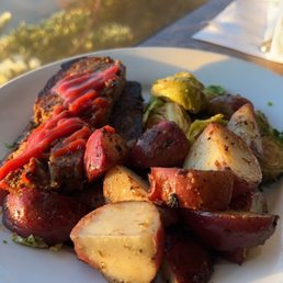 Meatloaf, roasted brussel sprouts and red skinned potatoes!
