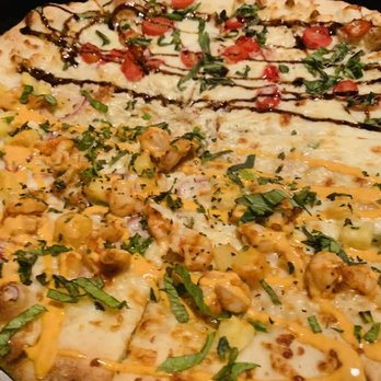 Pies & Pints - 1/2 Sriracha Shrimp and 1/2 Mozzarella Caprese pizza pie - Pizza Near Me - Columbus, Ohio Pies & Pints - 1/2 Sriracha Shrimp and 1/2 Mozzarella Caprese pizza pie - Pizza Near Me - Columbus, Ohio