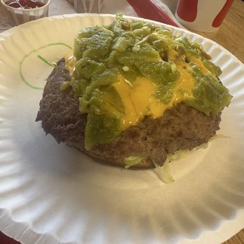 Circle T Drive-In - My green chile cheeseburger without the bun - Fast Food Near Me - Belen, New Mexico