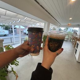Regular hot coffee + lavender honey latte