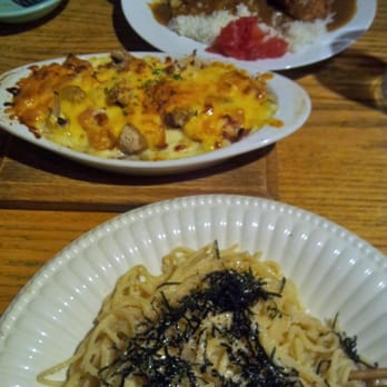 Fort St. George - top to bottom: curry, white sauce Japanese-style risotto, tarako spaghetti - Asian Fusion Near Me - Seattle, Washington Fort St. George - top to bottom: curry, white sauce Japanese-style risotto, tarako spaghetti - Asian Fusion Near Me - Seattle, Washington