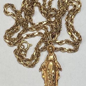 Eddy's Coins - ~ Gold Fashion Necklace/Pendant ~ Religious ~  18K Yellow Gold Miraculous Virgin Mary Pendant Twisted Chain Necklace. 22" - Gold Buyers Near Me - Menifee, California