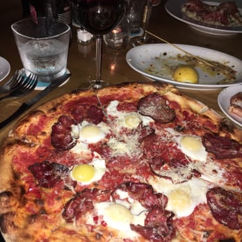 Coppa Osteria - Got the Coppa "ham and eggs" pizza. Was pretty delicious. It had spicy pork shoulder and quail eggs on the pizza - Italian Near Me - Houston, Texas