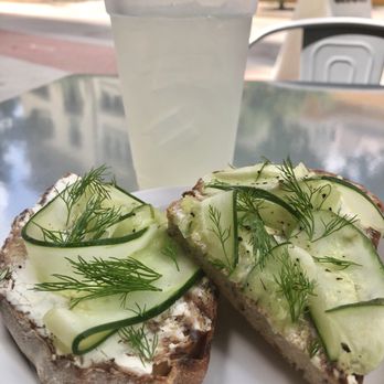 Aioli - TARTINE SPECIAL: Cucumber, cream cheese, and dill served on homemade grilled rye. Light and delicious! - Cafes Near Me - West Palm Beach, Florida