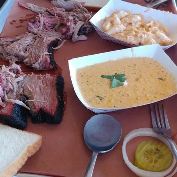 DAS BBQ - 2 meat platter with pulled pork & brisket plus mac-n-cheese & elote corn. - Barbeque Near Me - Atlanta, Georgia DAS BBQ - 2 meat platter with pulled pork & brisket plus mac-n-cheese & elote corn. - Barbeque Near Me - Atlanta, Georgia