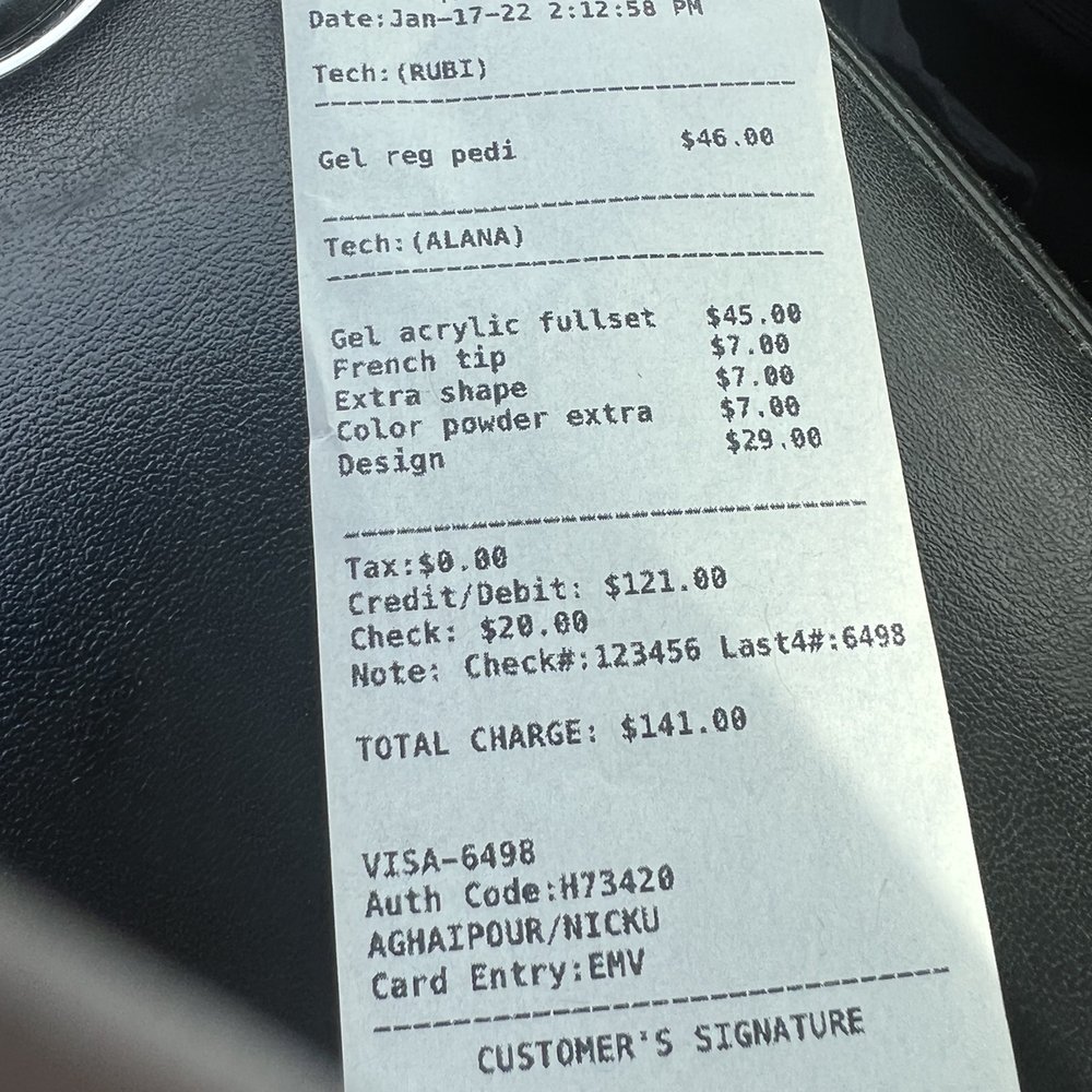 GoBahli Nails - Receipt from full set and pedicure - Nail Salons Near Me - San Marcos, California GoBahli Nails - Receipt from full set and pedicure - Nail Salons Near Me - San Marcos, California