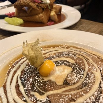 Jam Cafe on Beatty - Chicken French toast with a side of cinnamon bun pancakes - Breakfast & Brunch Near Me - Vancouver, British Columbia Jam Cafe on Beatty - Chicken French toast with a side of cinnamon bun pancakes - Breakfast & Brunch Near Me - Vancouver, British Columbia