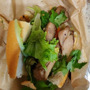 Amazing Basil - Chicken banh mi full of lettuce. No cucumber or daikon. 2 piece of carrot. Very fatty, chewy chicken. - Asian Fusion Near Me - Fremont, California