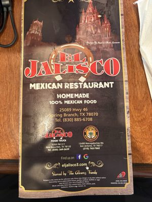 Menu photo 5 El Jalisco Spring Branch, TX