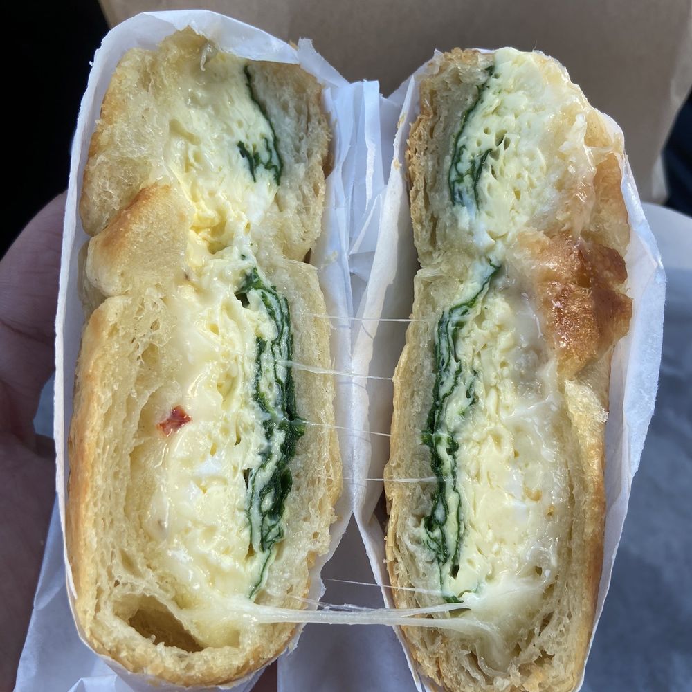 La Cereza Cafe & Bakery - Jan '24 - Egg, Spinach & Cheese Sandwich (Extra charge for Croissant) - Coffee & Tea Near Me - Thousand Oaks, California