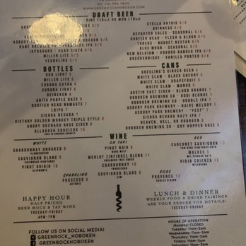Green Rock Tap & Grill - Note: doesn't say anywhere that they add gratuity for parties of 4 or more or for large parties anywhere. Check your checks!! - American Near Me - Hoboken, New Jersey