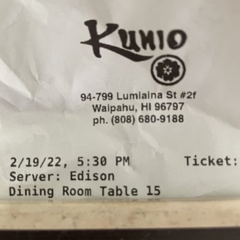 Restaurant Kunio - Date and time stamped - Japanese Near Me - Waipahu, Hawaii Restaurant Kunio - Date and time stamped - Japanese Near Me - Waipahu, Hawaii