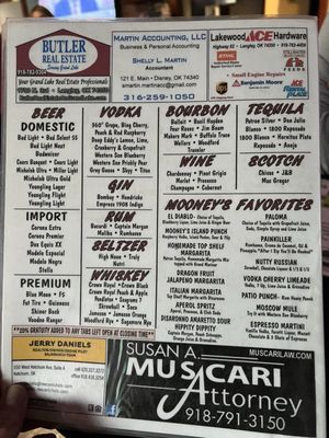 Menu photo 2 Mooney's Sunset Bar & Grill Disney, OK Menu photo 2 Mooney's Sunset Bar & Grill Disney, OK