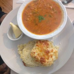 Swarthmoor Hall - Soup and cheese scone at the Barn cafe - Swarthmoor hall
