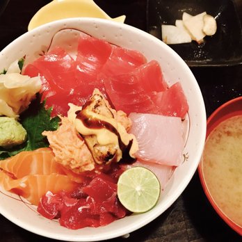 Kaoru - Three sashimi Kaisen don - tuna, salmon, grilled salmon, spicy tuna, hamachi - Japanese Near Me - New York, New York