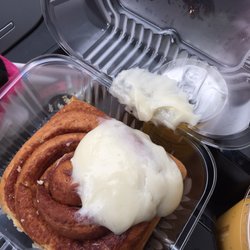 Scooter's Coffee - Service has definitely gone down the toilet. Who doesn't love a cinnamon roll with a tiny bit of frosting (mostly on the container).