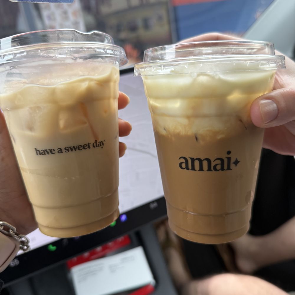 left: vanilla honey latte right: viet coffee with banana cream left: vanilla honey latte right: viet coffee with banana cream